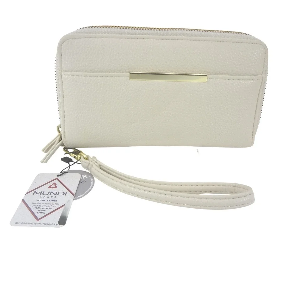 Mundi Sierra Wristlet Wallet Bone NEW RFID Vegan Leather Double Zip